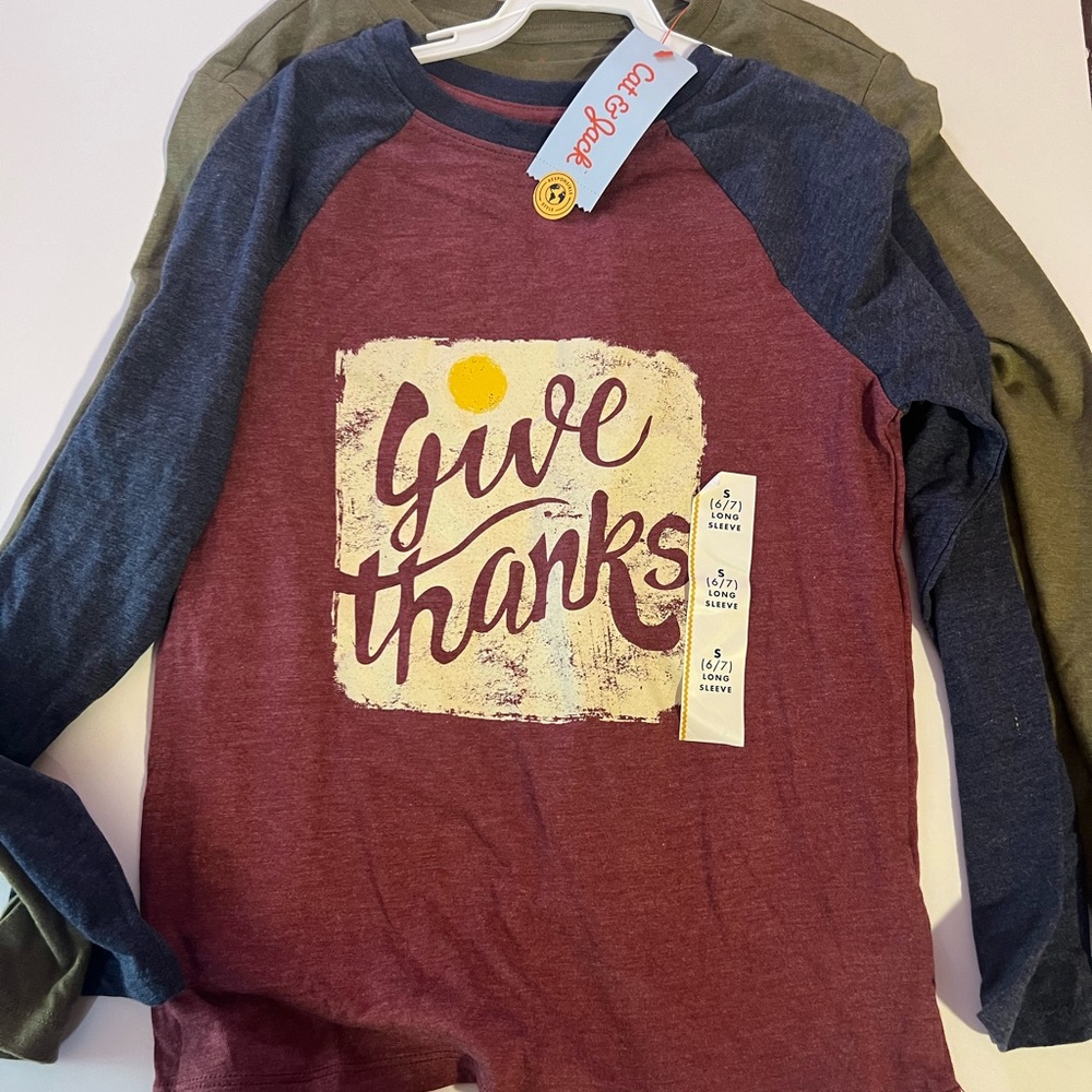 Cat & Jack Kids' Burgundy and Navy 'Give Thanks' Long Sleeve Tee